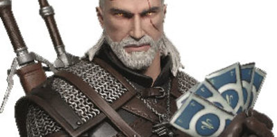 Un buste de Geralt en train de jouer aux cartes pour Gwynt