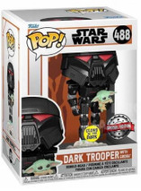 Figurine Funko Pop du Dar Trooper avec Grogu dans Star Wars : The Mandalorian