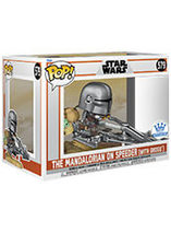 Figurine Funko Deluxe du Mandalorian et Grogu sur un speeder
