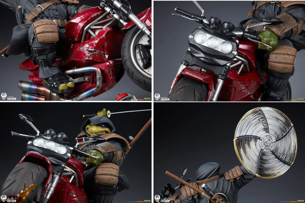 détails Statuette résine The Last Ronin en moto par PCV TMNT
