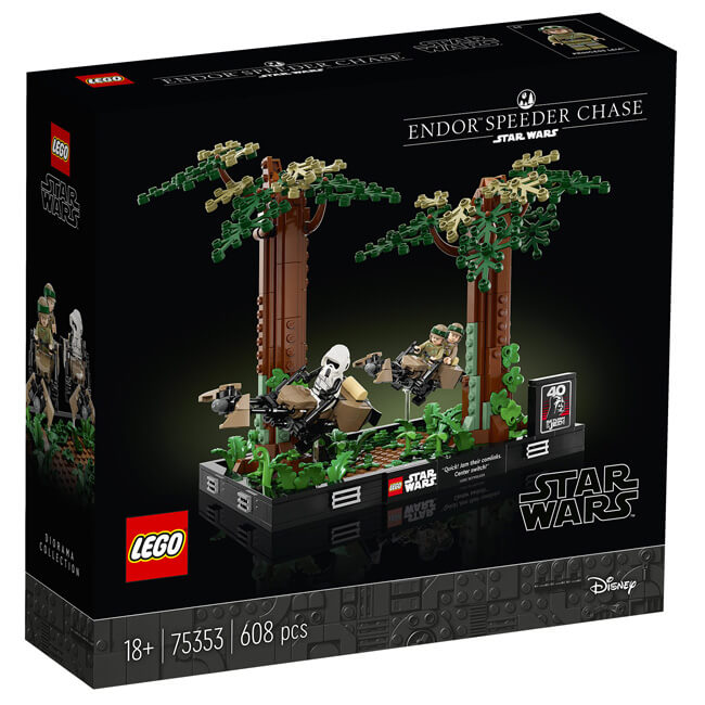 Diorama de la poursuite en speeder bikes sur Endor LEGO Star Wars