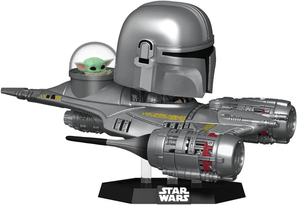 Figurine Funko Pop Super Deluxe du Mandalorian et Grogu dans le Starfighter