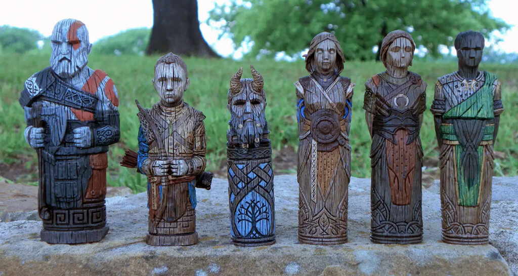 Sculptures Hoddmímis dans God of War Ragnarök