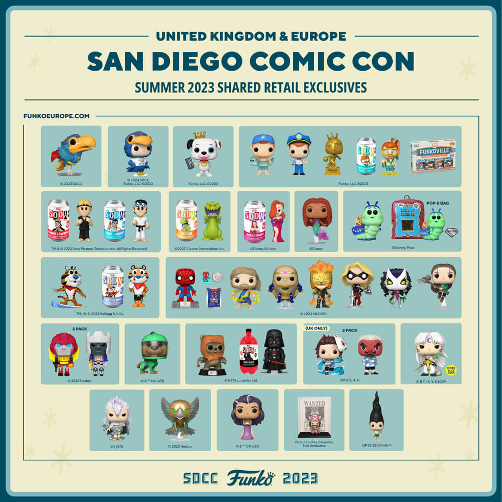Collection figurines Funko Pop sand diego Comic Con 2023