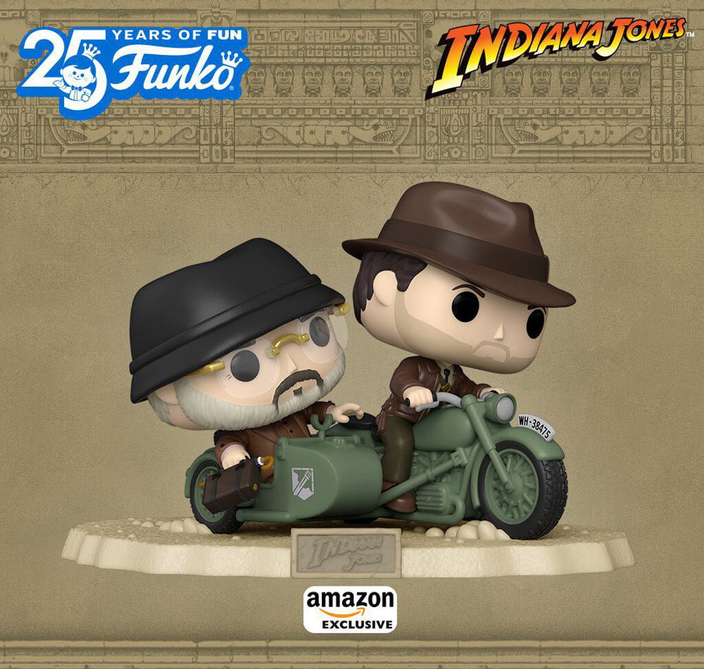 Figurine Funko Pop Indiana Jones et sont père en moto